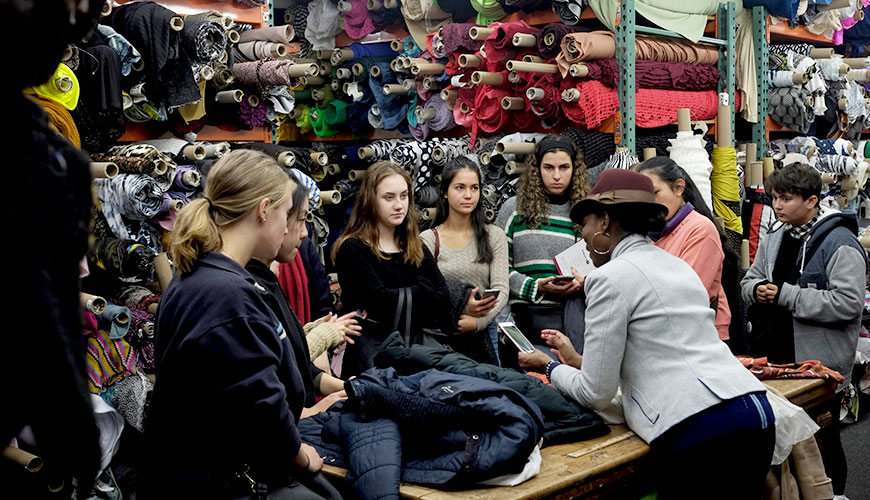 Students visiting the Garment District in New York to learn about the 'rag trade' in 2019